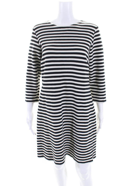 Vineyard Vines Womens Back Zip 3/4 Sleeve Striped Knit Dress White Black Medium