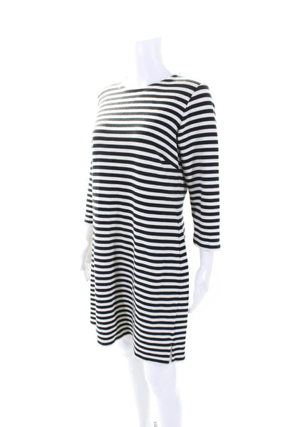 Vineyard Vines Womens Back Zip 3/4 Sleeve Striped Knit Dress White Black Medium