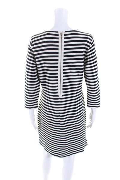 Vineyard Vines Womens Back Zip 3/4 Sleeve Striped Knit Dress White Black Medium