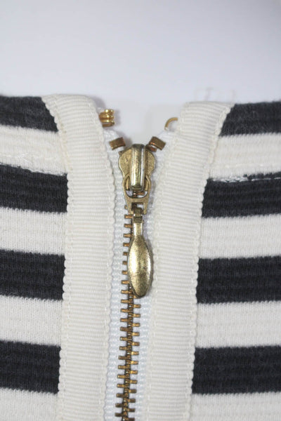 Vineyard Vines Womens Back Zip 3/4 Sleeve Striped Knit Dress White Black Medium