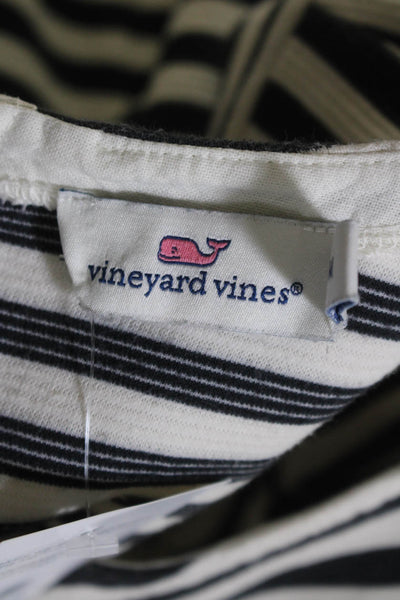Vineyard Vines Womens Back Zip 3/4 Sleeve Striped Knit Dress White Black Medium