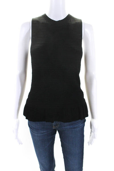 Rebecca Taylor Womens Sleeveless Crew Neck Knit Ruffle Top Black Size Medium