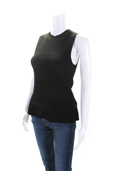 Rebecca Taylor Womens Sleeveless Crew Neck Knit Ruffle Top Black Size Medium