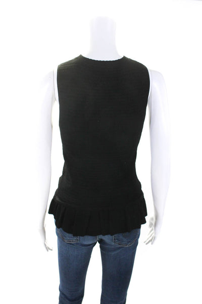 Rebecca Taylor Womens Sleeveless Crew Neck Knit Ruffle Top Black Size Medium