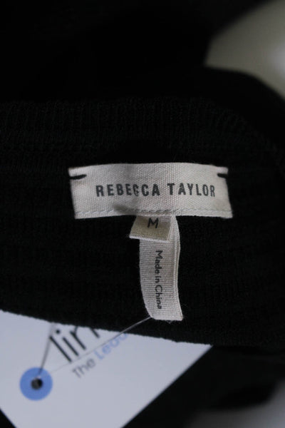 Rebecca Taylor Womens Sleeveless Crew Neck Knit Ruffle Top Black Size Medium