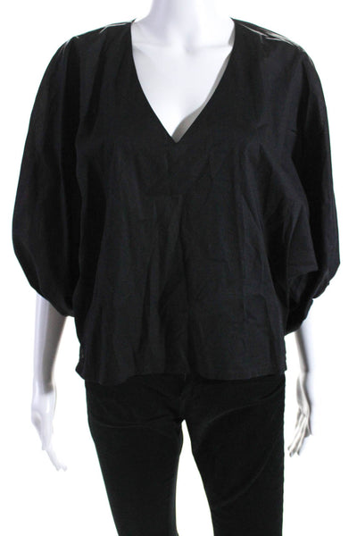 Modern Citizen Womens 3/4 Puff Sleeve V Neck Top Blouse Black Size Medium