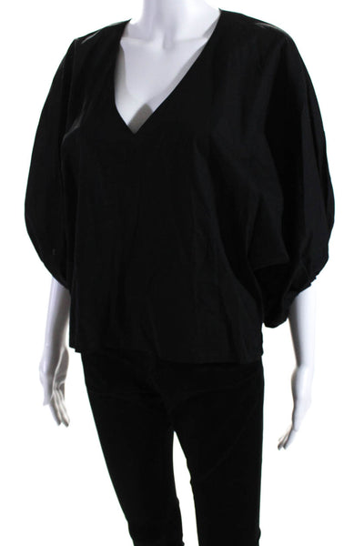 Modern Citizen Womens 3/4 Puff Sleeve V Neck Top Blouse Black Size Medium