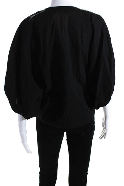 Modern Citizen Womens 3/4 Puff Sleeve V Neck Top Blouse Black Size Medium