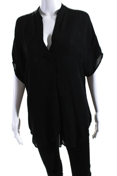 Vince Womens Short Dolman Sleeve Y Neck Top Blouse Black Silk Size Small