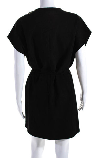 Halston Womens Dolman Sleeve Y Neck Faux Suede Shift Dress Black Size Medium