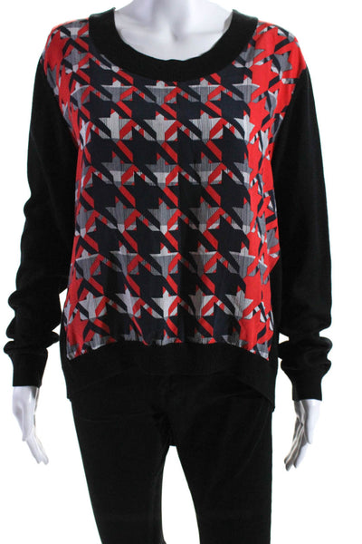 Rebecca Minkoff Womens Houndstooth Sweater Blouse Red Black Size Small