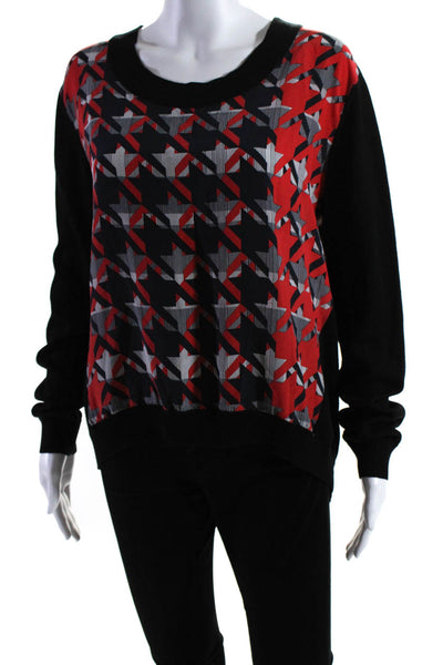 Rebecca Minkoff Womens Houndstooth Sweater Blouse Red Black Size Small