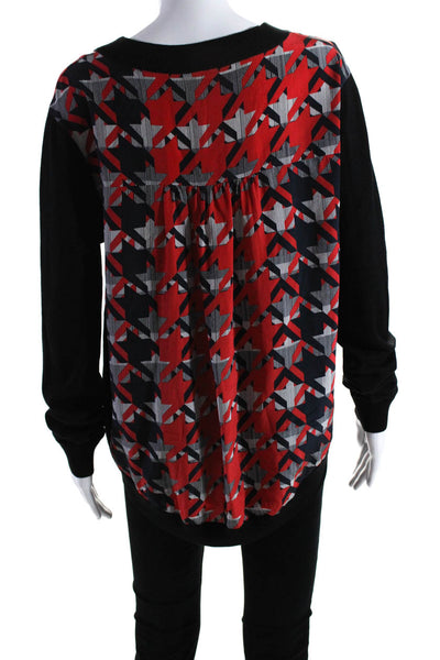 Rebecca Minkoff Womens Houndstooth Sweater Blouse Red Black Size Small