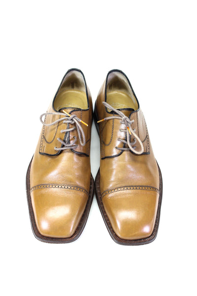 Aleo Pisani Mens Square Toe Derby Dress Shoes Tan Leather Size 7