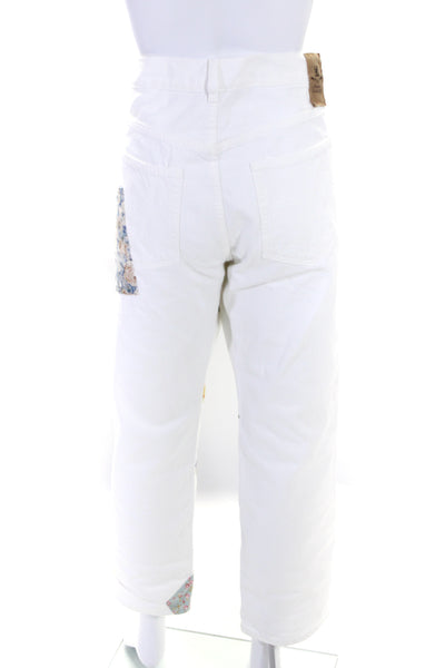 Denimist Women's Button Closure Patch Work Boy Friend Jeans Pants White Size 28