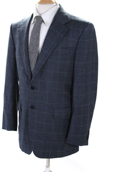 Zanella Mens Wool Striped Buttoned Collared Long Sleeve Blazer Blue Size EUR40