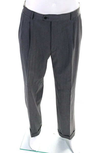 Zanella Mens Striped Print Textured Buttoned Pleated Dress Pants Gray Size EUR34