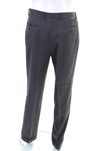 Zanella Mens Striped Print Textured Buttoned Pleated Dress Pants Gray Size EUR34