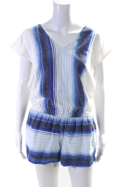 Soft Joie Womens Woven Striped V Neck Romper Blue White Size Extra Small