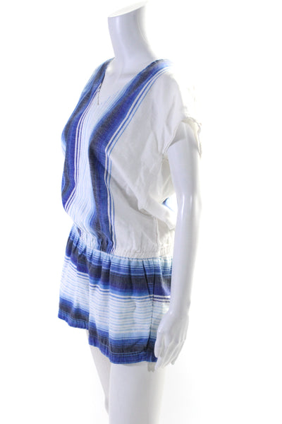 Soft Joie Womens Woven Striped V Neck Romper Blue White Size Extra Small