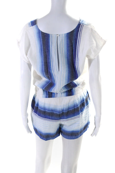 Soft Joie Womens Woven Striped V Neck Romper Blue White Size Extra Small