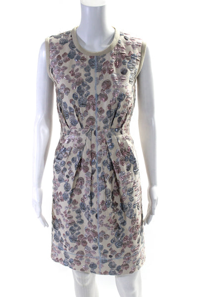 Marc Jacobs Womens Metallic Jacquard Sheath Dress Pink Blue Beige Size 2