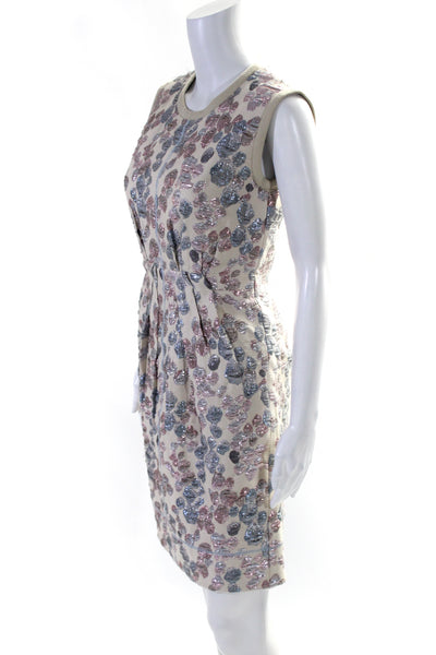 Marc Jacobs Womens Metallic Jacquard Sheath Dress Pink Blue Beige Size 2