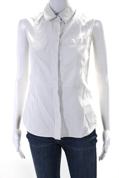 Alexander Wang Womens Pique Sleeveless Button Up Top Blouse White Size 4