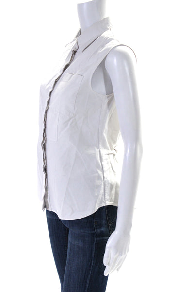 Alexander Wang Womens Pique Sleeveless Button Up Top Blouse White Size 4