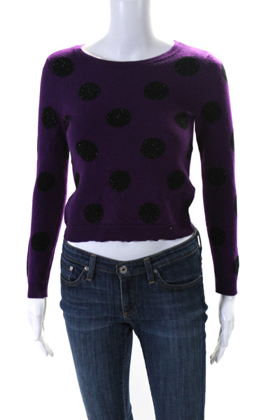 Alice + Olivia Womens Crew Neck Polka Dot Sweater Purple Black Size Small