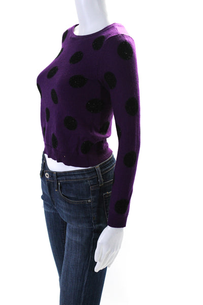 Alice + Olivia Womens Crew Neck Polka Dot Sweater Purple Black Size Small