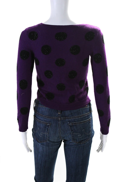 Alice + Olivia Womens Crew Neck Polka Dot Sweater Purple Black Size Small