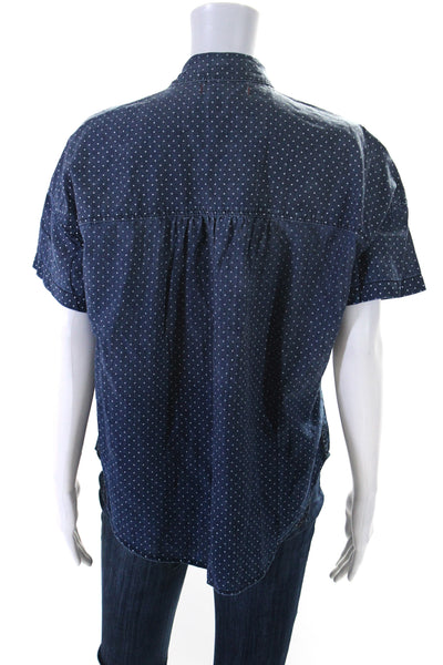 Amo Womens Short Sleeve Button Up Polka Dot Shirt Blouse Blue Size Small