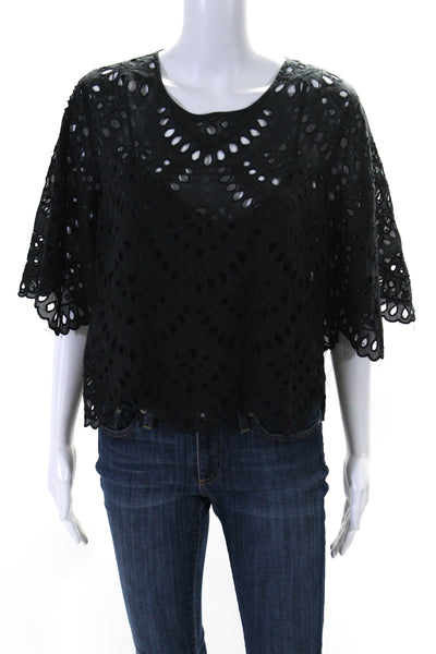 Chelsea Flower Womens Scoop Neck 3/4 Sleeve Blouse Black Size Small