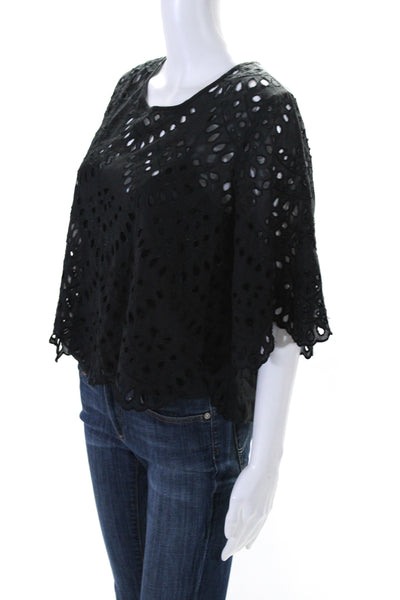 Chelsea Flower Womens Scoop Neck 3/4 Sleeve Blouse Black Size Small