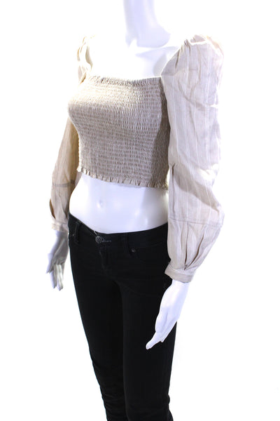 10 Crosby Derek Lam Womens Long Sleeve Striped Square Neck Top Beige Size 0