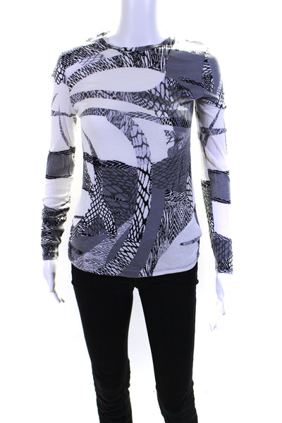 Kirna Zabete Womens Long Sleeve Abstract Top Tee Shirt Gray White Size XS