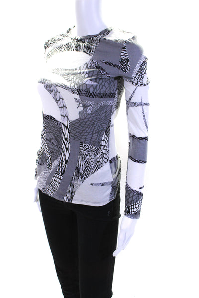 Kirna Zabete Womens Long Sleeve Abstract Top Tee Shirt Gray White Size XS