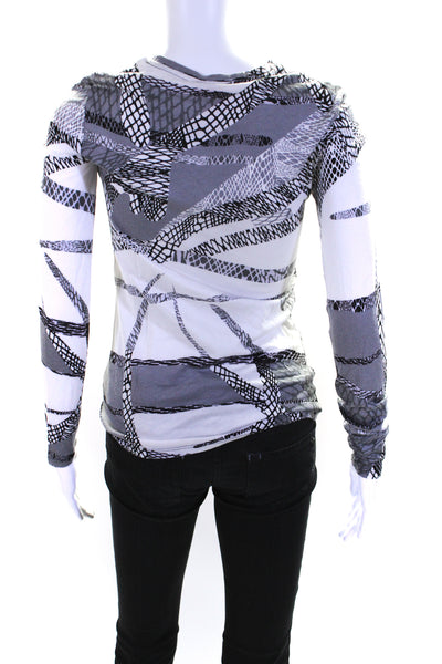 Kirna Zabete Womens Long Sleeve Abstract Top Tee Shirt Gray White Size XS