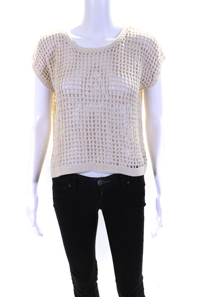 Fate. Womens Dolman Sleeve Net Crochet Top Blouse Beige Size Medium