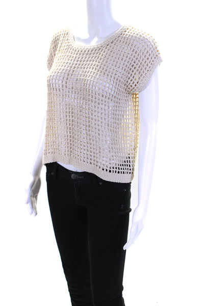 Fate. Womens Dolman Sleeve Net Crochet Top Blouse Beige Size Medium