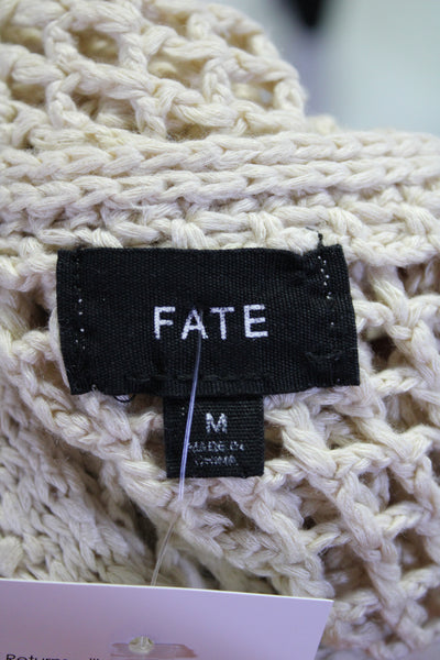 Fate. Womens Dolman Sleeve Net Crochet Top Blouse Beige Size Medium