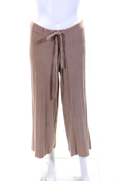 Hem & Thread Womens Pleated Knit Wide Leg Lounge Pants Beige Size Medium