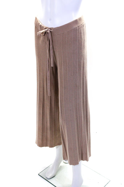 Hem & Thread Womens Pleated Knit Wide Leg Lounge Pants Beige Size Medium