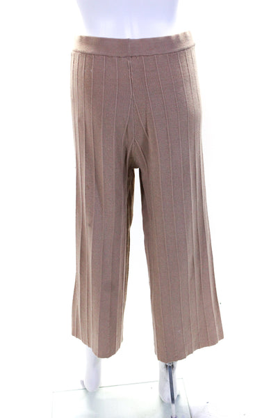 Hem & Thread Womens Pleated Knit Wide Leg Lounge Pants Beige Size Medium