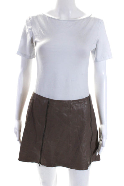 Joie Womens Leather Zipper Trim Pleated Lined Mini Skirt Brown Size S