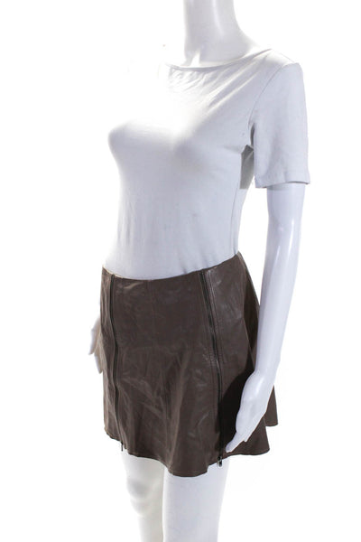 Joie Womens Leather Zipper Trim Pleated Lined Mini Skirt Brown Size S