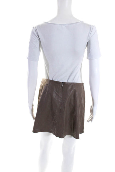 Joie Womens Leather Zipper Trim Pleated Lined Mini Skirt Brown Size S