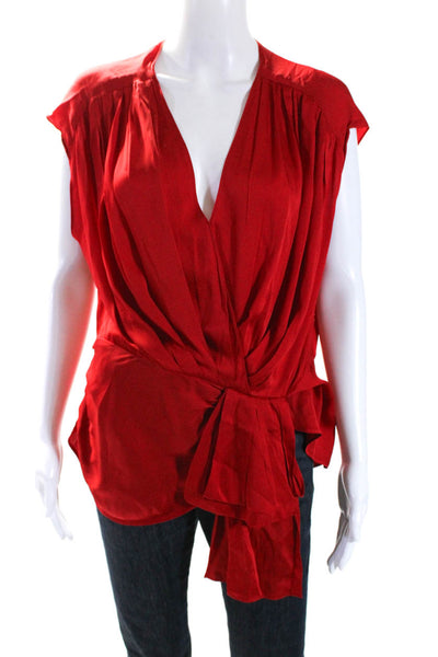 Trina Turk Women's V-Neck Sleeveless Rouge Dressy Blouse Red Size 14