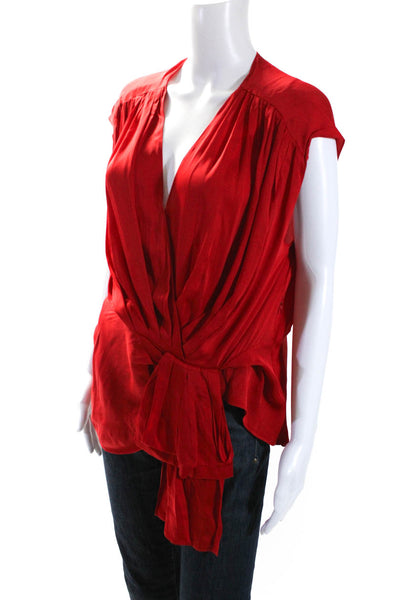 Trina Turk Women's V-Neck Sleeveless Rouge Dressy Blouse Red Size 14